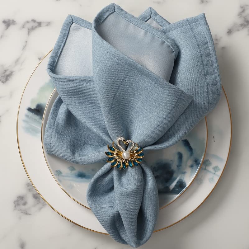 Gold Napkin Ring Teal Peacock Buckles Rhinestone Napkin