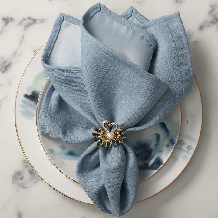 Gold Napkin Ring Teal Peacock Buckles Rhinestone Napkin