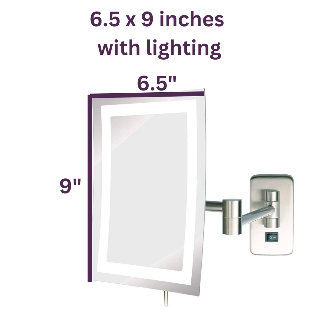 JRT710NL 6.5-Inch by 9-Inch LED Lighted Wall Mount Rectangular Makeup Mirror, Nickel Finish