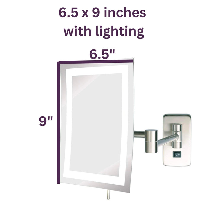 JRT710NL 6.5-Inch by 9-Inch LED Lighted Wall Mount Rectangular Makeup Mirror, Nickel Finish