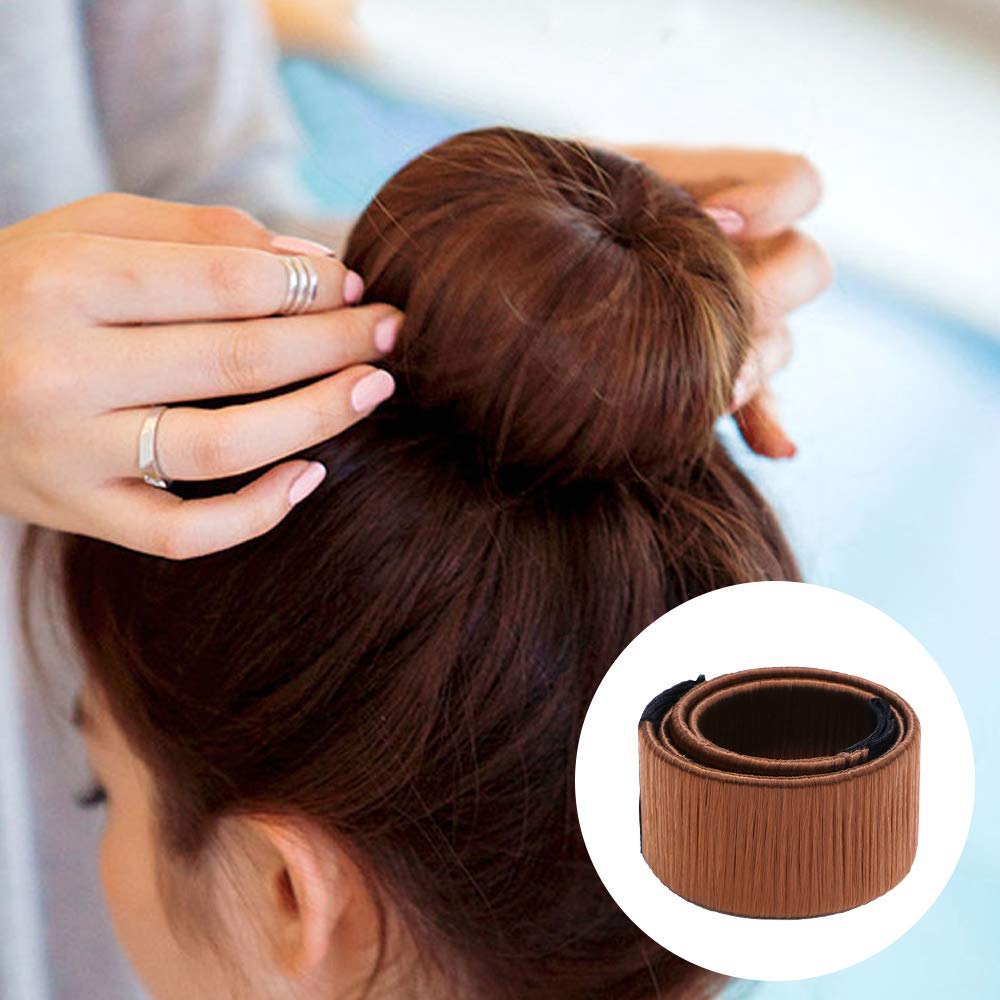 3 Pack Magic Bun Maker, Mini Buns Maker Donut Thin Hair Ballet Bun Maker Easy Tool Kids Hair Shaper with 4 Pack Foam Sponge Bun Maker(2 Small,2 Large) Hair Accessories-Brown