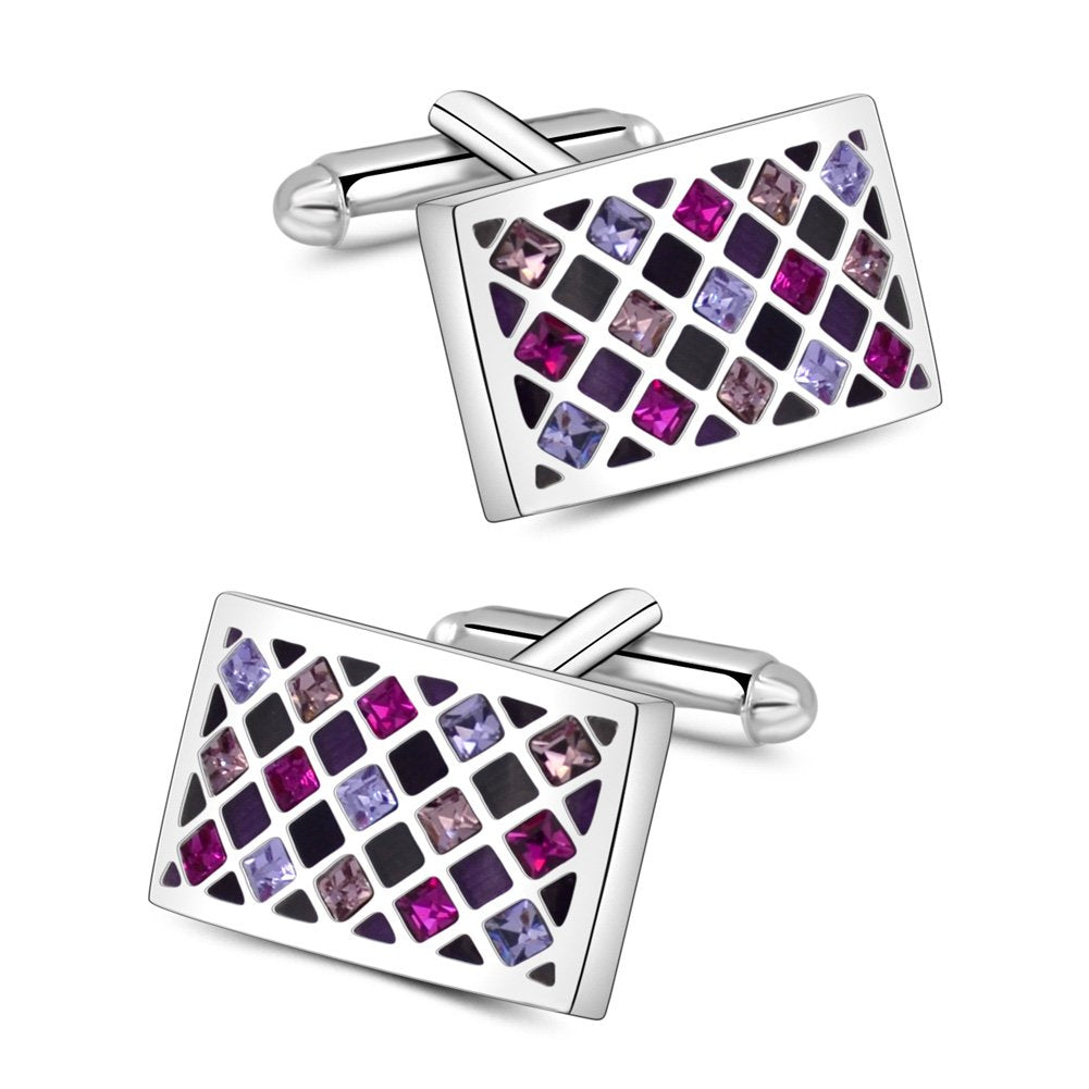 Elegant Crystal Cufflinks Purple Glimmering Cuff Links Set Wedding Christmas Business Party French Shirt Accessories Gifts for Him Husband Groom Best Man