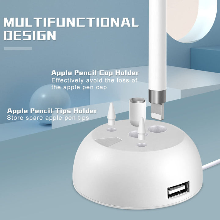 Charger Stand for Apple Pencil Charging Stand Compatible with iPad Pencil 1st Generation Adapter iPad Pen iPencil Charging Dock Station with led Charging Indicator&amp;Pencil Tips Cap Holder&amp;USB Port