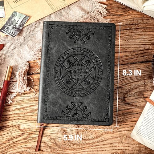 Lined Journal for Men Soft Cover Notebook Leather Journals for Writing, 180 Lay Flat Vintage Mens Journal Personal Diary, 5.7&#39;&#39; X 8.3&#39;&#39;, Black
