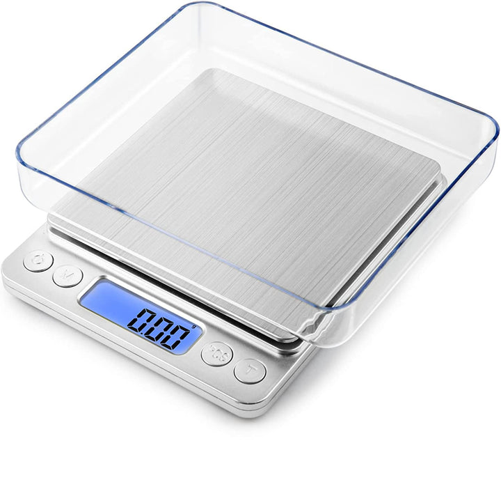 0.1Gram Precision Multifunction Kitchen and Food Stainless Steel Scale, Electronic Digital Balance Weight Pocket Scale 3000g-Silver