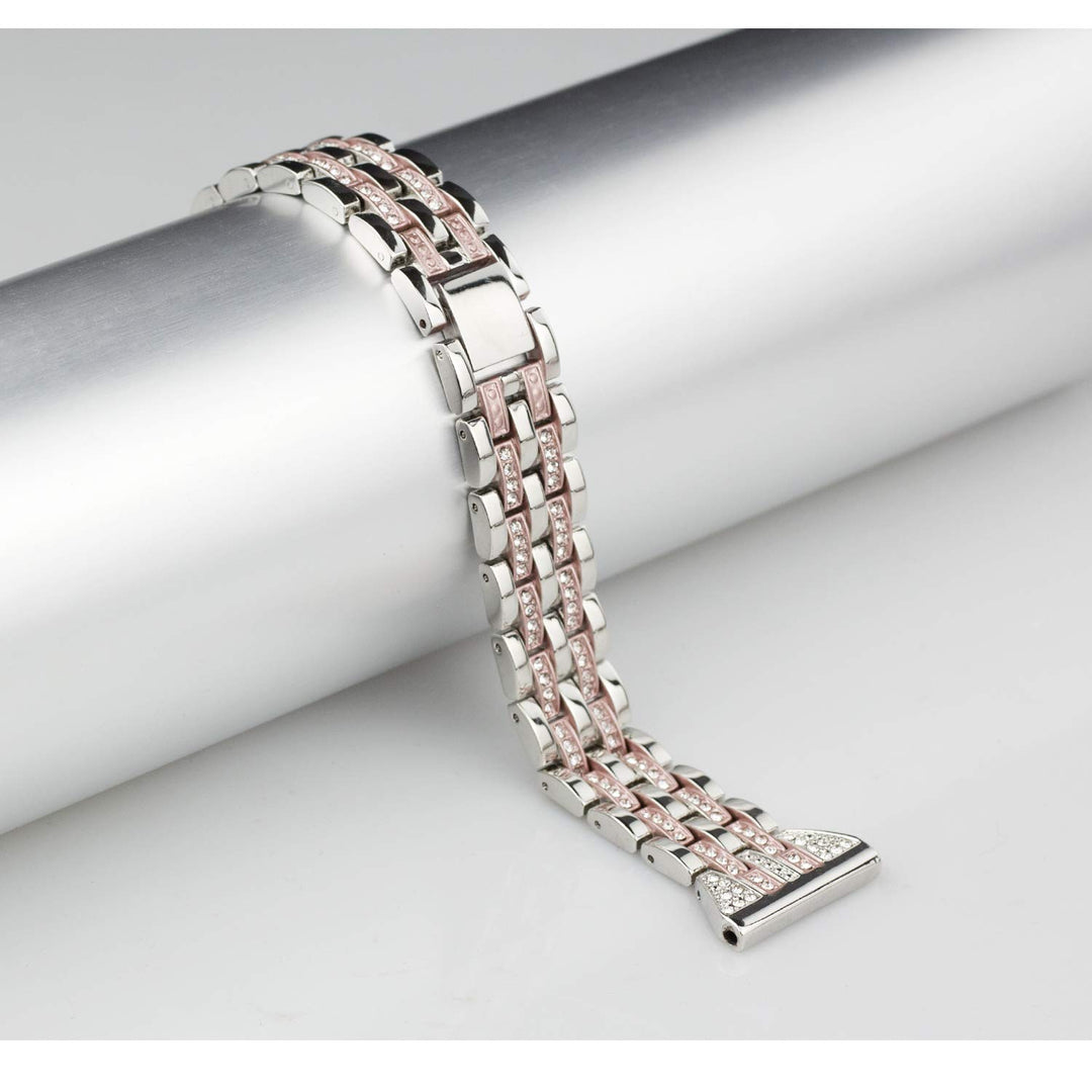 Bands Compatible with Fitbit Versa 2/Versa Lite/Versa, Women Replacement Metal Rhinestone Bling Bracelet Wristband, Silver with Rose Gold