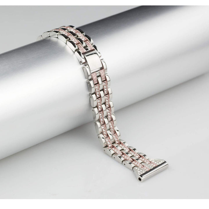 Bands Compatible with Fitbit Versa 2/Versa Lite/Versa, Women Replacement Metal Rhinestone Bling Bracelet Wristband, Silver with Rose Gold
