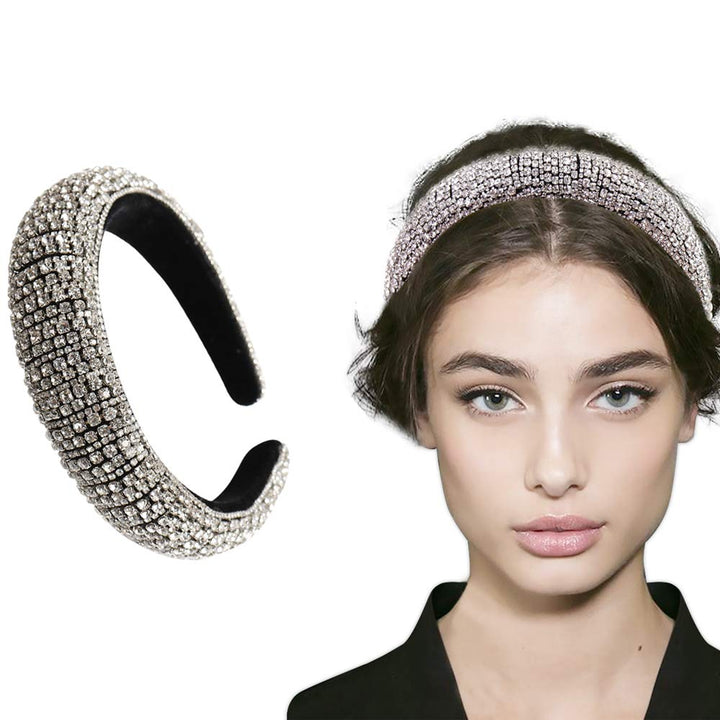 Rhinestone Crystal Diamond Headbands for Women Fashionable Handmade Wide Hair Hoops Beaded Bling HairBand Hair Accessories
