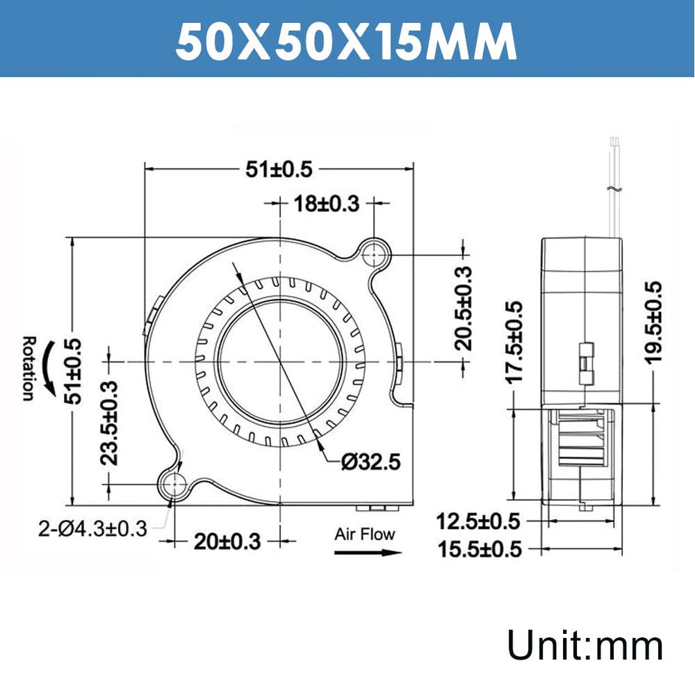 WINSINN 50mm 5015 Blower Fan 24V, 3D Printer 24 Volt Fa