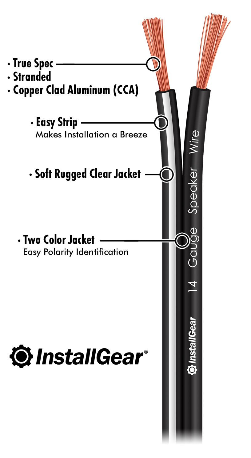 InstallGear 14 Gauge AWG 30ft Black Speaker Wire Cable 