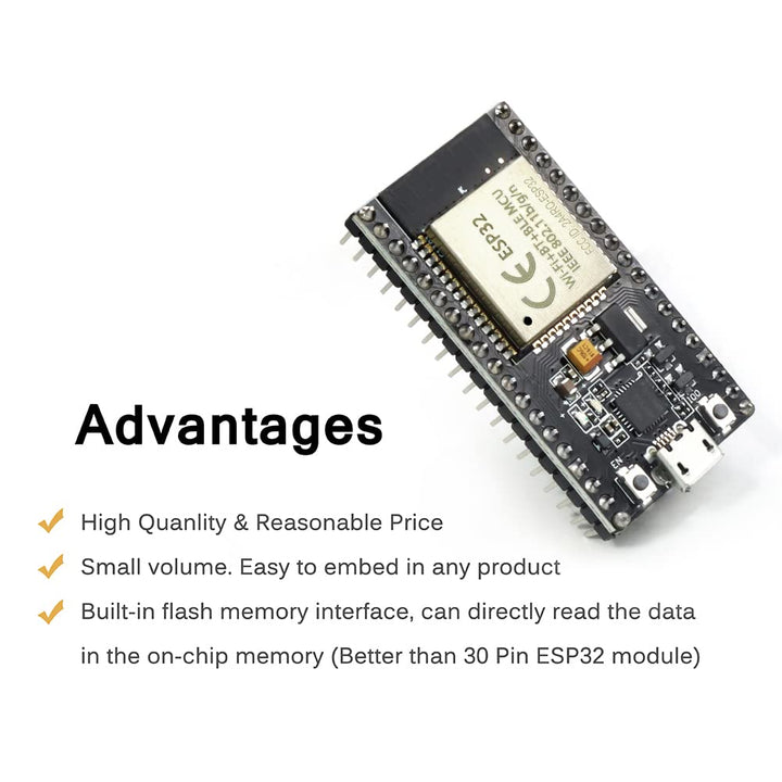 ESP32S ESP32 Development Board 2.4 GHz Dual Core WLAN WiFi + Bluetooth 2-in-1 Microcontroller ESP-WROOM-32 Chip for Arduino (38PIN Narrow Version, 2PCS)