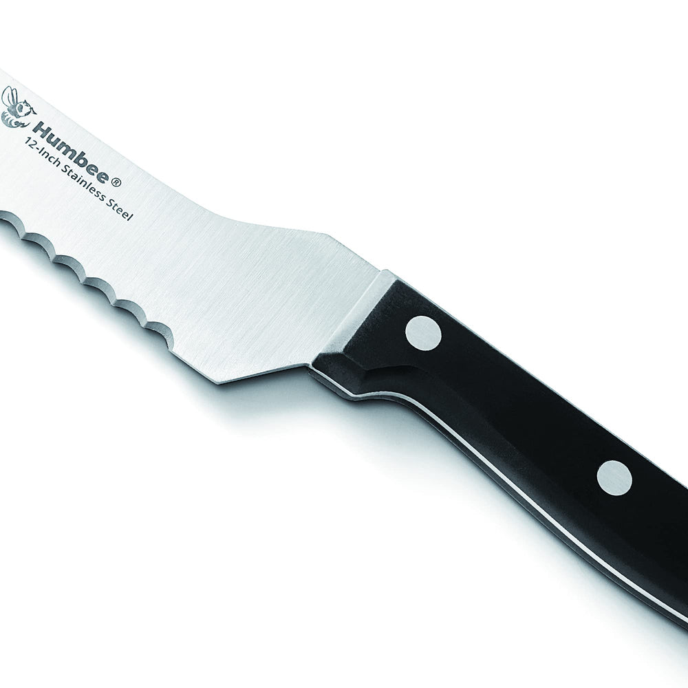 , 12 Inch Offset Bread Knife Serrated Knife Wave Edge Blade, Black