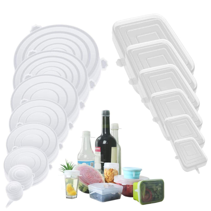 [14 Pack] Silicone Stretch Lids, 8 Round and 6 Rectangular Flexible Magic Lids,Durable,Reusable Stretch Food Saving Silicone Food Covers for Cups,Bowls,Mugs,Cans,Using in Microwave &amp; Freezer