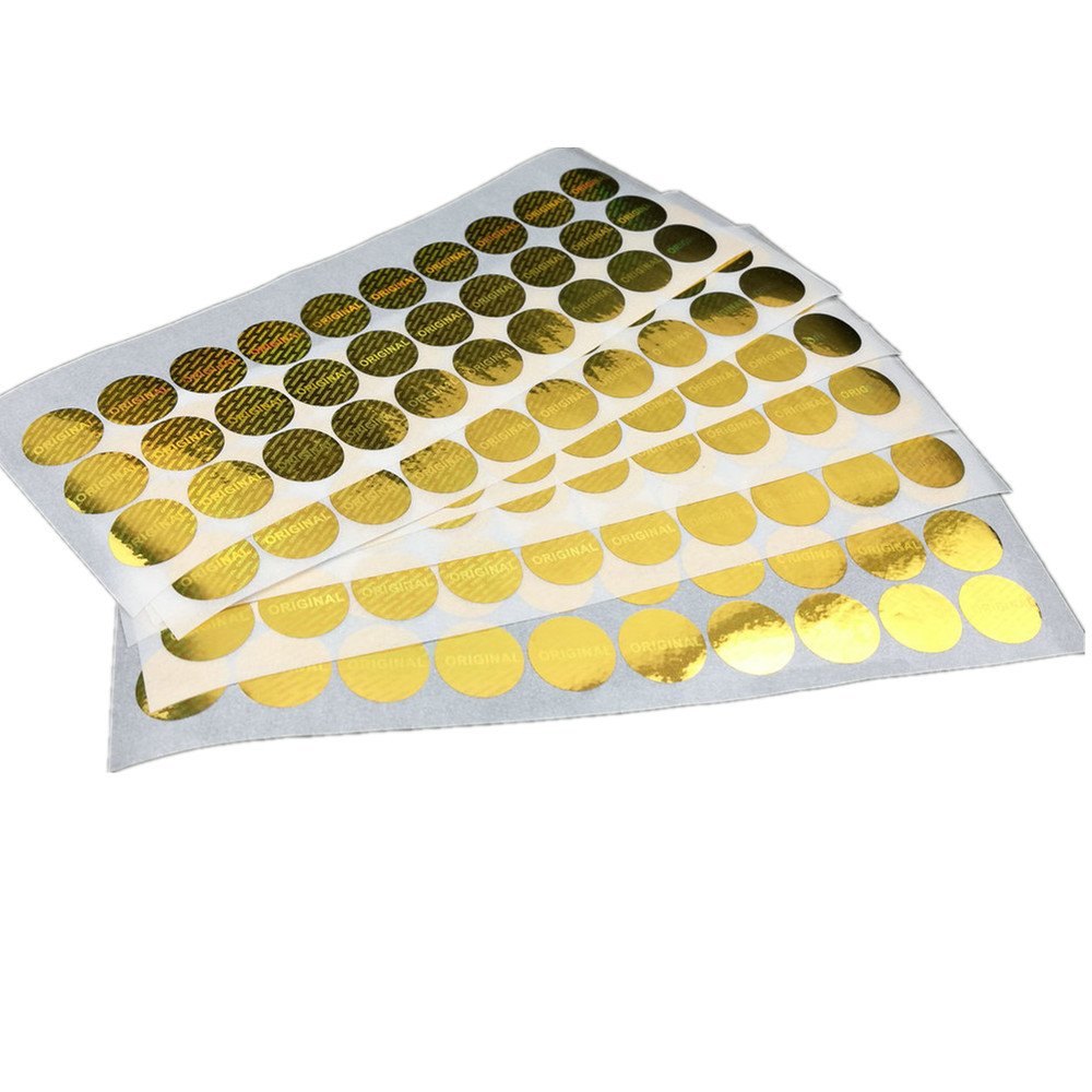 500 pcs Laser Hologram Original Sticker 15mm / 0.59 inch Round Security Tamper Evident Stickers One-time Use (Gold)