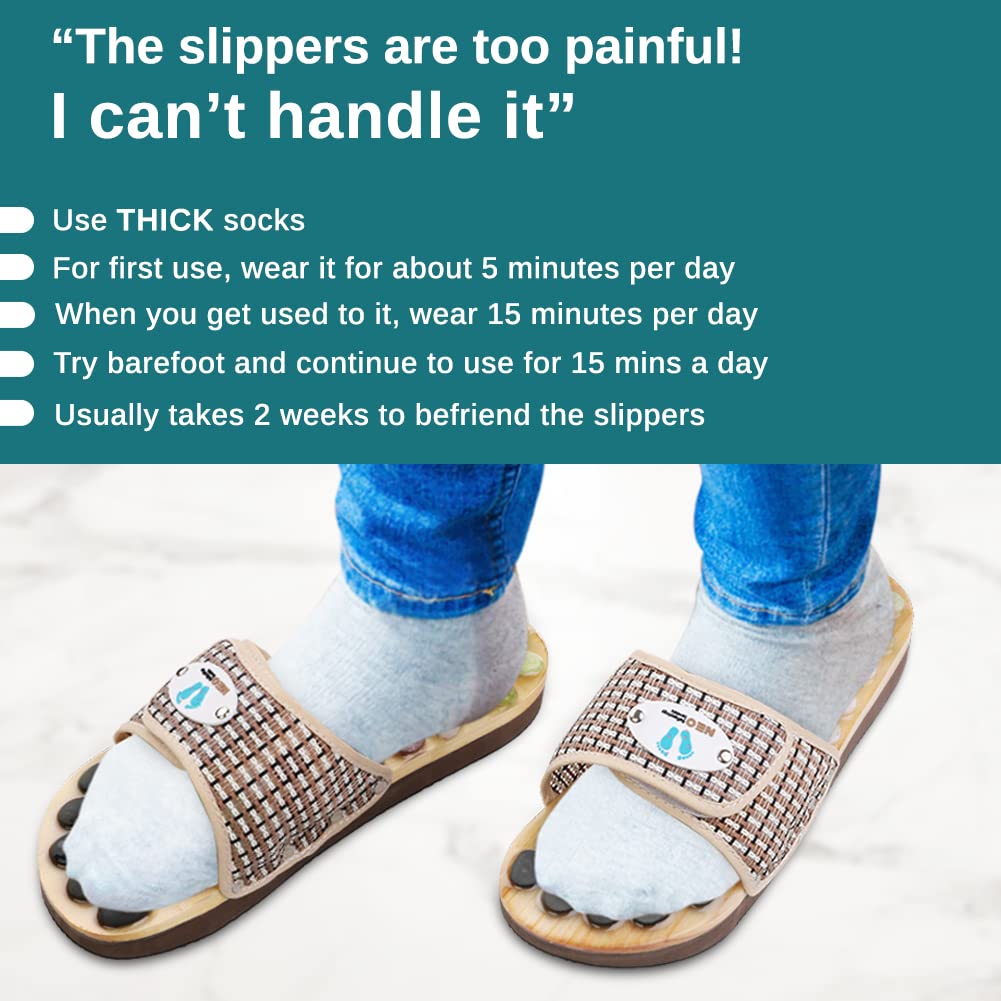Acupressure Massage Slippers with Natural Stone, Therapeutic Reflexology Sandals for Neuropathy Acupoint Massage Shiatsu Foot Pain Relief Gifts for Wellness, Men 6.5-7 / Women 7.5-8.5 Feet Size