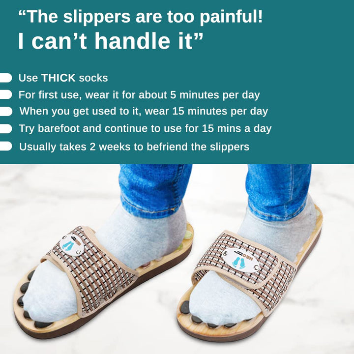 Acupressure Massage Slippers with Natural Stone, Therapeutic Reflexology Sandals for Neuropathy Acupoint Massage Shiatsu Foot Pain Relief Gifts for Wellness, Men 6.5-7 / Women 7.5-8.5 Feet Size