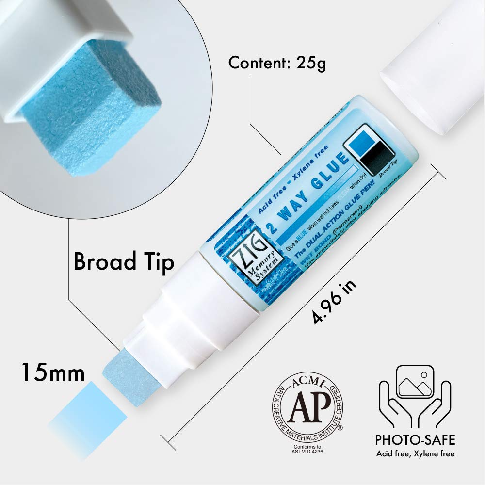 Kuretake 2 Way Glue Stick Pen, Board Tip,15mm Tip, AP-Certified, Made in Japan