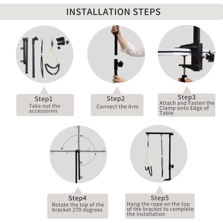 Dog Grooming Arm with Clamp, Dog Grooming Loop Noose and No Sit Haunch Holder for Medium &amp; Small Pets, 35.4 Inches, Adjustable Height