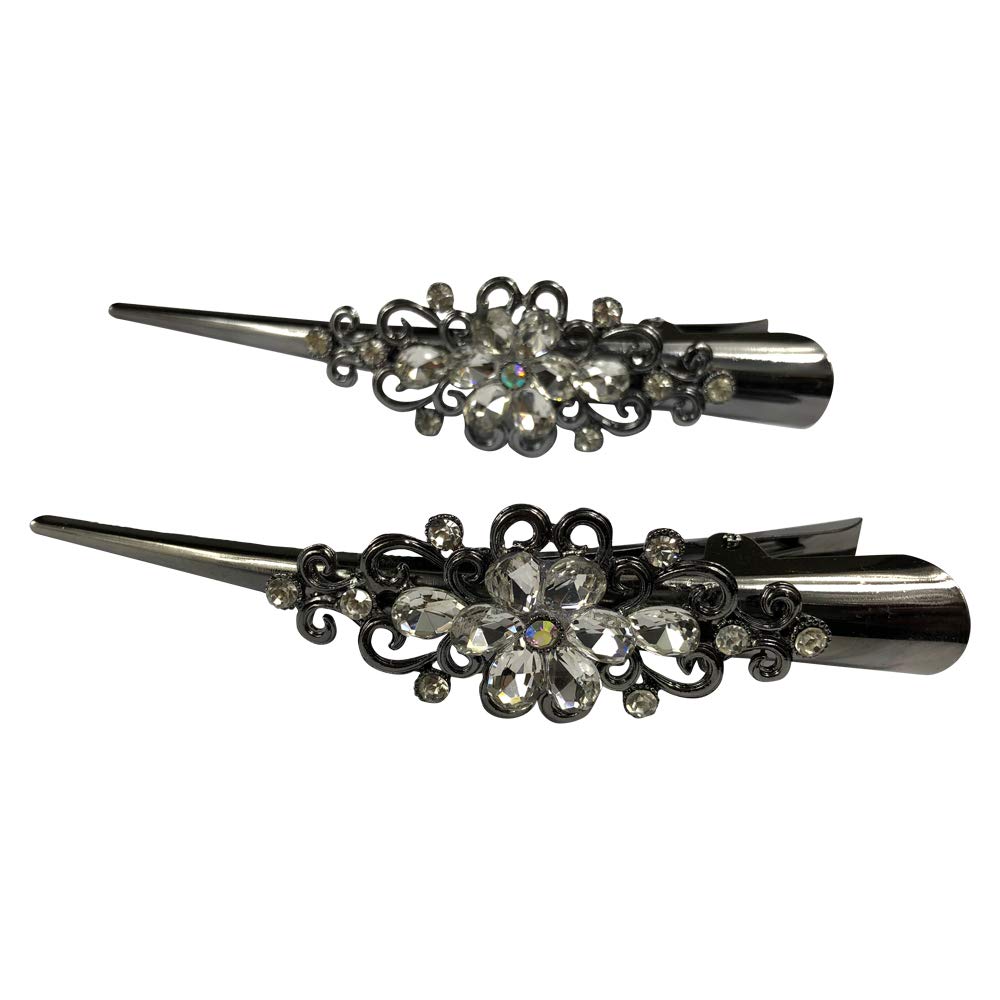 Large Retro Metal Hair Clips Flower Duckbill Clips Rhinestone Hair Barrettes with Teeth Hair Pins Hair Slide Stylish for Women Girl Hair Jewelry Accessories (White) : White