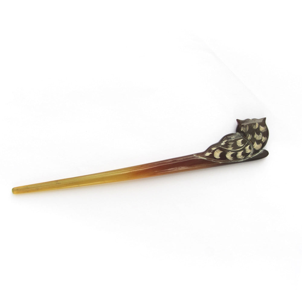 Translucent Owl Buffalo Horn Left Hand Hair Stick, Hairstick, Hair Pin, Hairpin, Hair Accessories, Handmade 6.10
