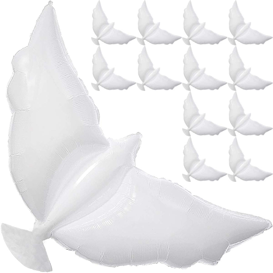 12-Pack Biodegradable Dove Balloons for Release in Sky - Huge White Memorial Balloons for Wedding Funeral Birthday Engagement Party Anniversary Christenings Celebration Helium Eco-Friendly Pigeon Bir