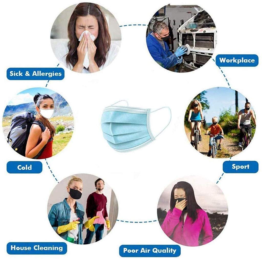 3 Ply Disposable Balaclavas with Elastic Ear Loops - Balaclavas 50 PCS - Soft &amp; Comfortable Filter Safety Mask for Dust Protection - Protective Blue