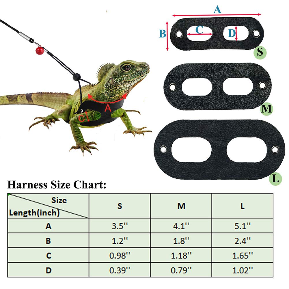 3 Packs Bearded Dragon Harness and Leash Adjustable(S,M,L) - Soft Leather Reptile Lizard Leash for Amphibians and Other Small Pet Animals