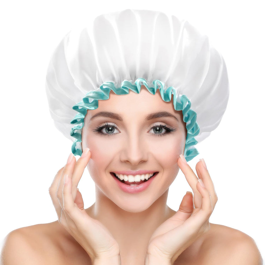 Waterproof Mold Resistant Washable Shower Cap for Girls and Women Cute and Soft White