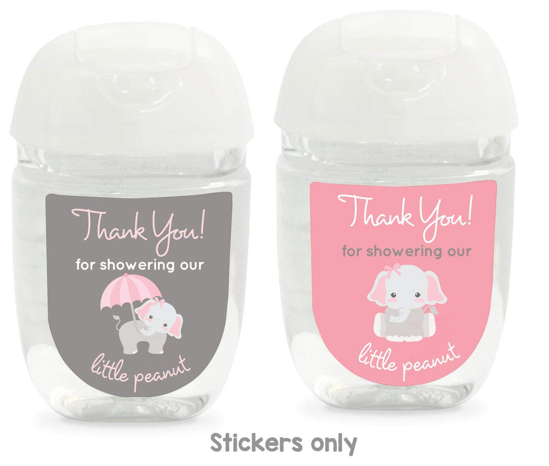 90 Labels Thank You Stickers Baby Shower Favors Gray Elephant (Pink)
