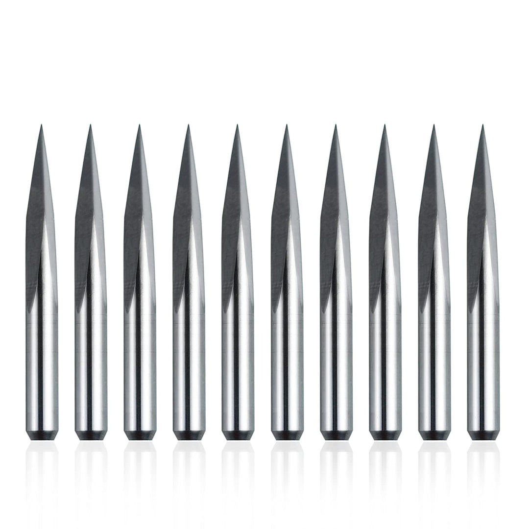 10pcs CNC Router V Bits 20 Degrees 0.1mm Tip, 1/8 Shank 3 Edge Pyramid Engraving End Mill for 3D Milling Cutter PCB Wood PVC Carbon Fiber