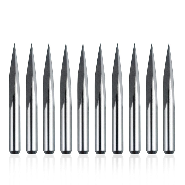 10pcs CNC Router V Bits 20 Degrees 0.1mm Tip, 1/8 Shank 3 Edge Pyramid Engraving End Mill for 3D Milling Cutter PCB Wood PVC Carbon Fiber
