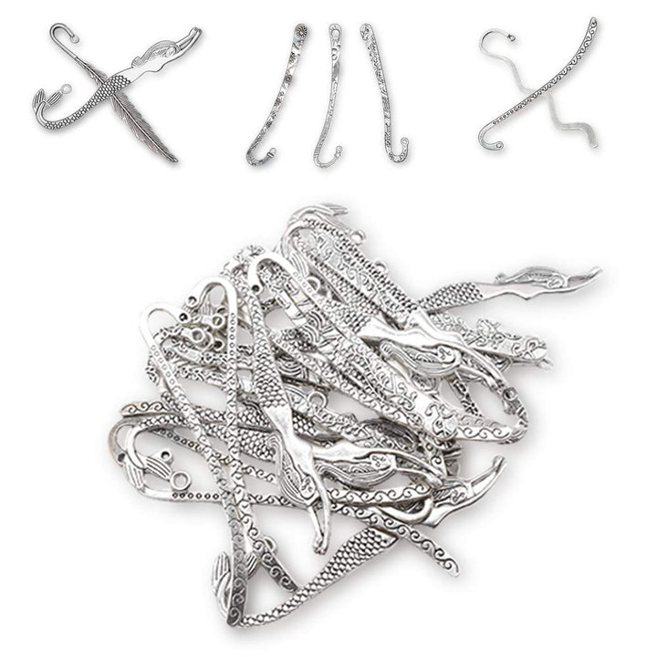 HOSTK 40pc Silver Metal Bookmark Hairpin Hook Carved An