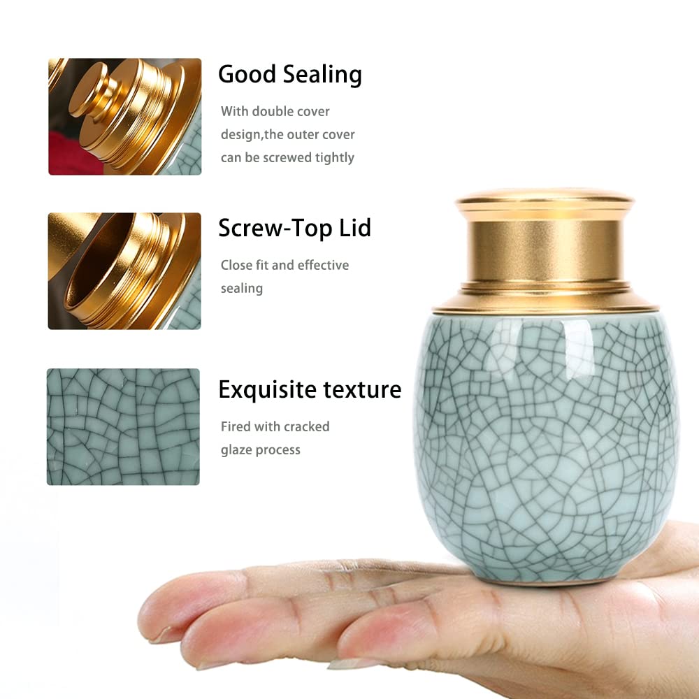 Small Cremation Keepsake Urns for Human Ashes or Pet Ashes Ceramic Cracked Glaze Mini Decorative Urns (Moon Blue-M)