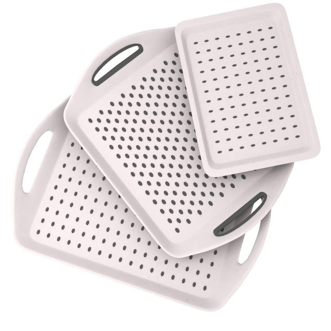 3PC Anti-Slip Food Serving Tray with Handles 17.9 + 15.7 + 13 Dinner Trays for Lap + Small Drink Tray | Breakfast Tray | Bed Tray | Food Tray | Lap Trays for Eating | Serving Trays
