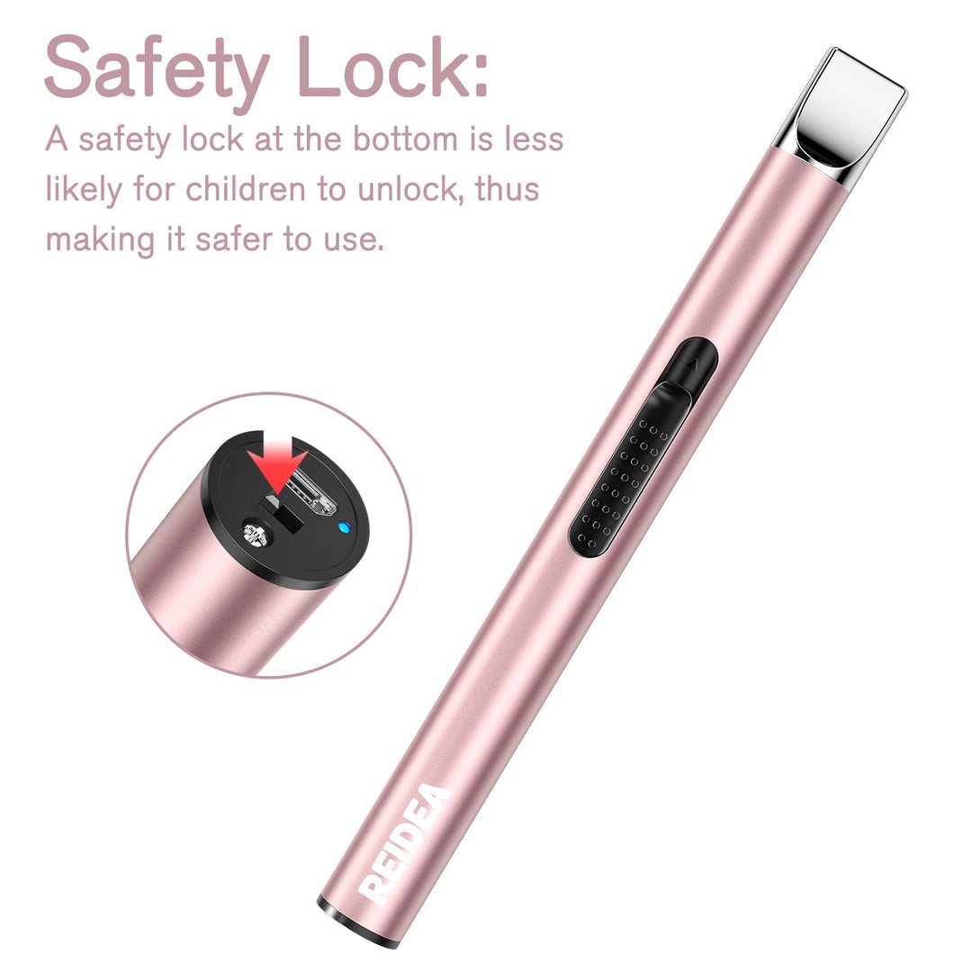 REIDEA Lighter 2 Pack Electronic Candle Lighter Arc Windproof Flameless USB Rechargeable Lighter with Safe Button for Home Kitchen (Champagne and Rose Gold)