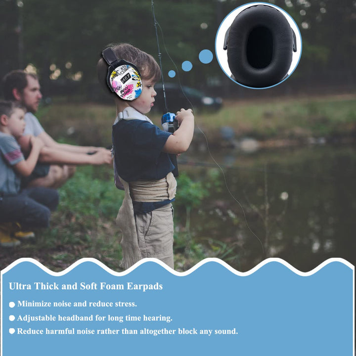 Kids Ear Protection Safety Ear Muffs, NRR 25dB Noise Reduction Children Earmuffs, Hearing Protectors for Sleeping, Studying, Airplane, Concerts, Fireworks - Graffiti with Black Band