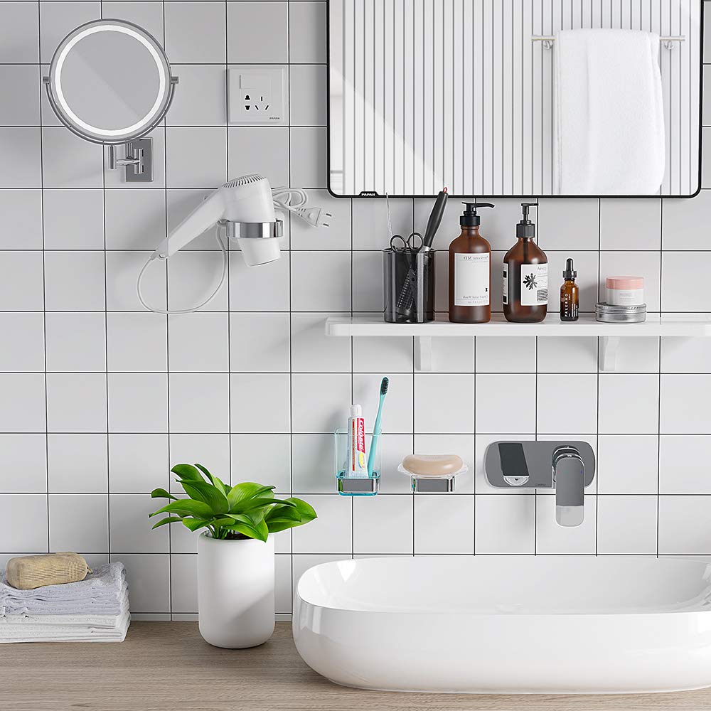 Hair Dryer Holder Wall Mounted Organizer Spiral Blow Dryer Holder Stand Rack Aluminum Bathroom Shelf Storage Bathroom Accessory Wall Shelf (Golden)
