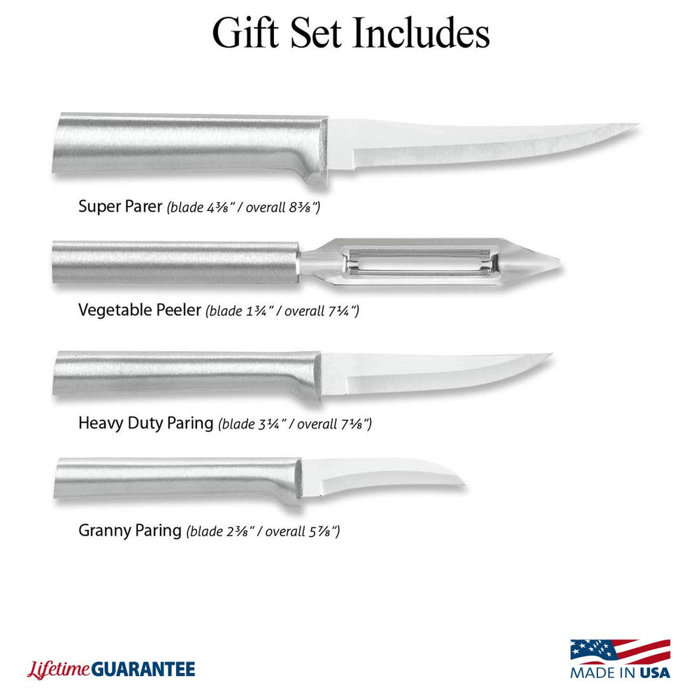 Rada Cutlery Meal Prep 4-Piece Paring Knife Gift Set – Stainless Steel Blades and Aluminum Handles