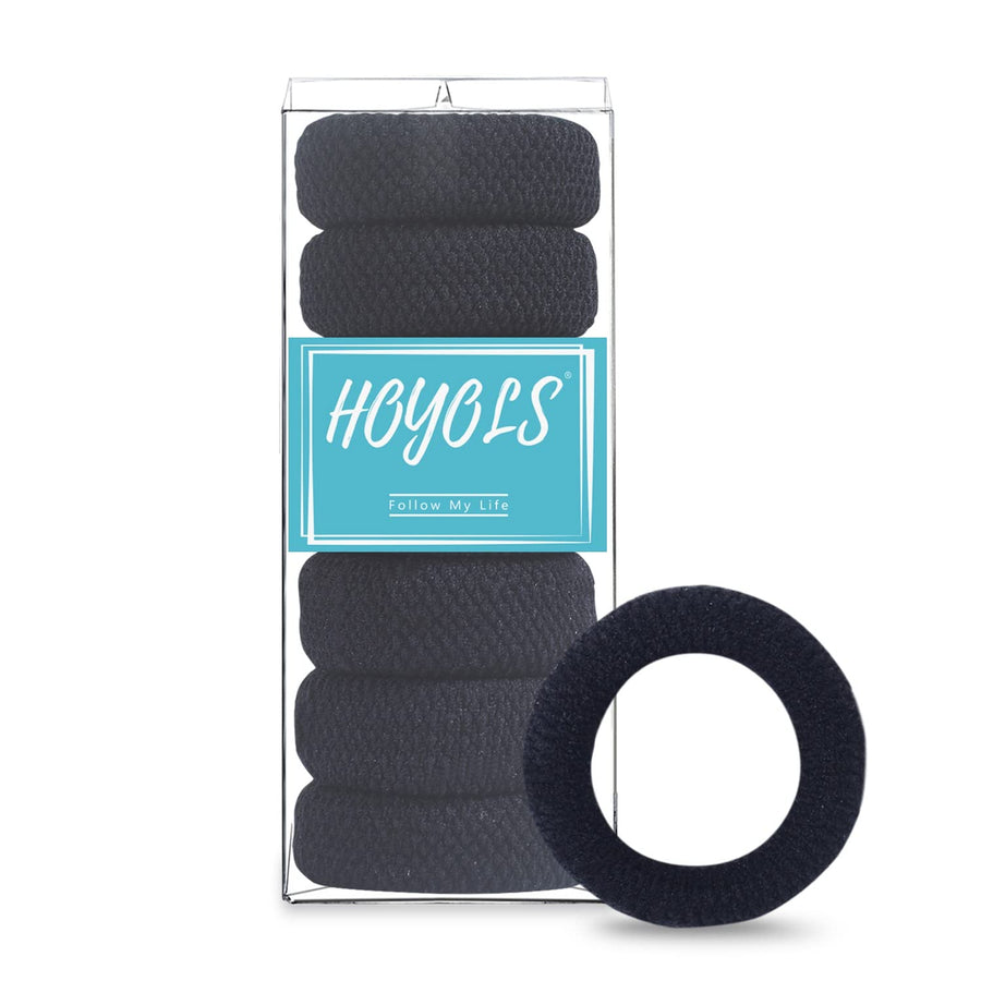 Large Black Hair Ties for Thick Hair, Soft Strong Ponytail Holder Seamless Hair Bands Cotton No Damage Scrunchies for Women Girls No Damage Headband (Black)