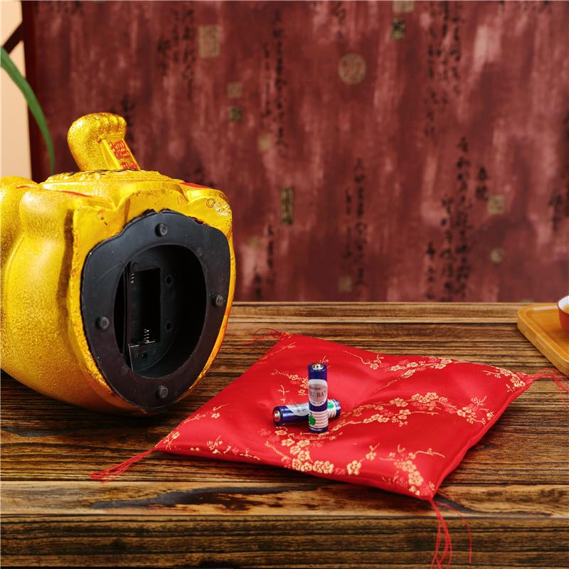 Lucky Cat,BeckoningCeramic Maneki Neko Lucky Fengshui Cat,Japanese Lucky Cat with Waving Arm Gold Battery Operated(7 inches)