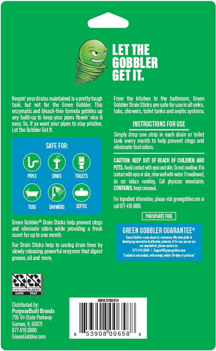 Drain Cleaner and Deodorizer Sticks with Enzymes - Maintain a Clean Drain, Safe for Pipes and Septic Tanks, Use Monthly - 12 Pack