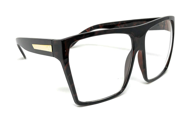 Tortoise Super Oversized Eyeglasses Flat Top Square Cle