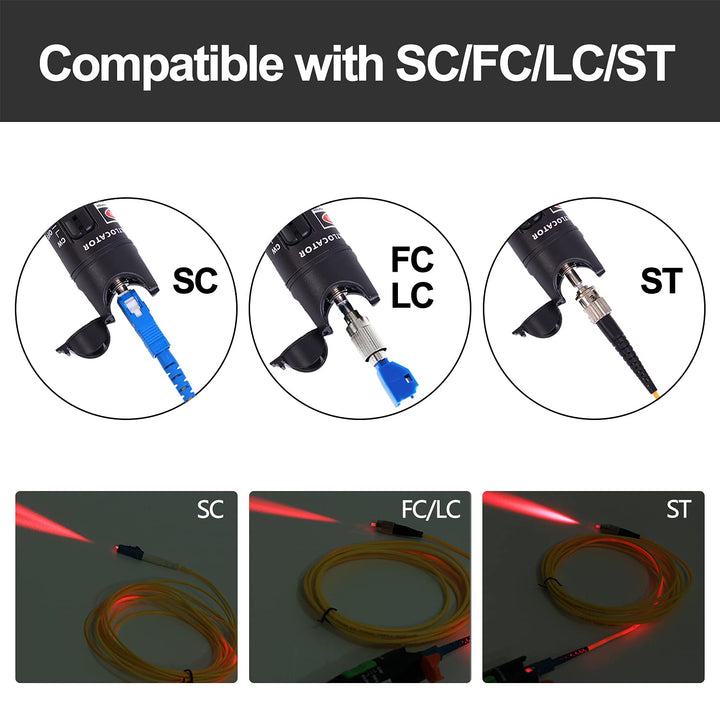 Visual Fault Locator + FC/LC Adapter Kit 30mW 30KM, VFL Include Single Mode 9/125um FC Male to LC Female Adapter, Red Light Pen for Fiber Network Cable Test, Fiber Optic Source Tester Detector Meter