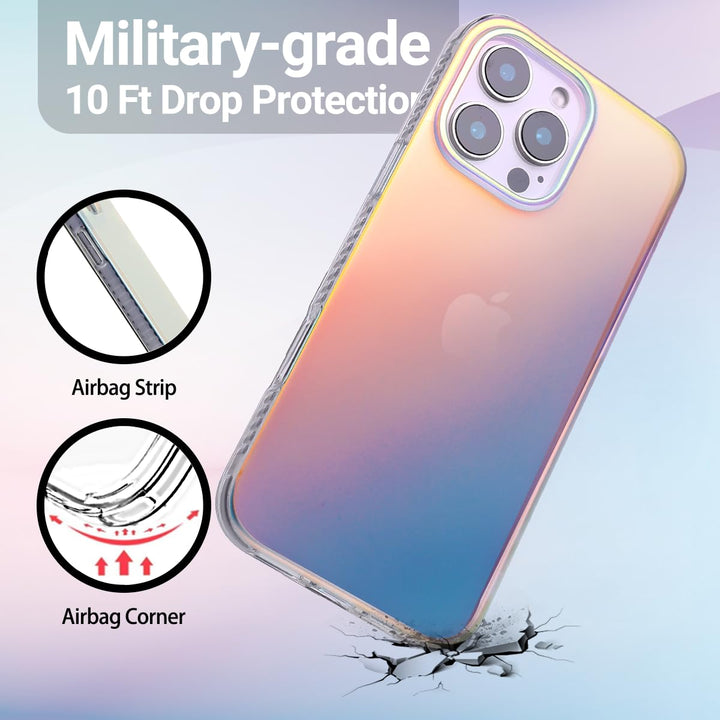 Holographic Iridescent Phone case for iPhone 14 Pro Max, [10FT Drop Protection] Translucent Matte Hard PC Back with Soft Silicone Edge Slim Protective for iPhone 14 Pro Max Case 6.7