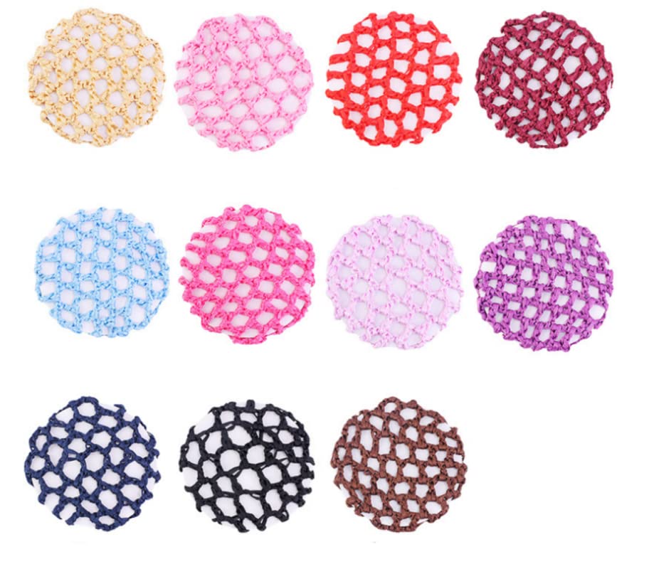 13pcs Women Girl Bun Cover Snood Hair Net Ballet Dance Skating Chic Crochet With Pearl (13pcs)