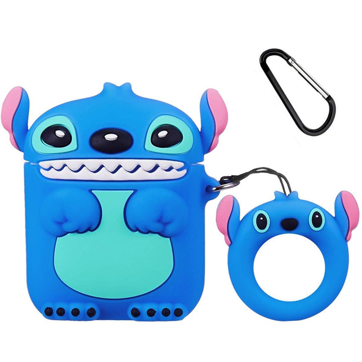 Compatible with Airpods 1&amp;2 Case,Cute Cartoon Character Silicone Air pod Funny Cover,Kawaii Fun Cool Keychain Design Skin,Fashion Cases for Girls Kids Teens Boys Airpods(3D Blue Stitch)