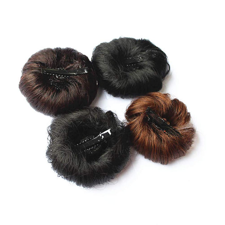 2 Pcs Synthetic Fiber Hair Bun with Alligator Clip Hair Extension Chignon Donut Bun Short Ponytail Wig Hairpiece for Baby Girls Small Size (Dark Brown)