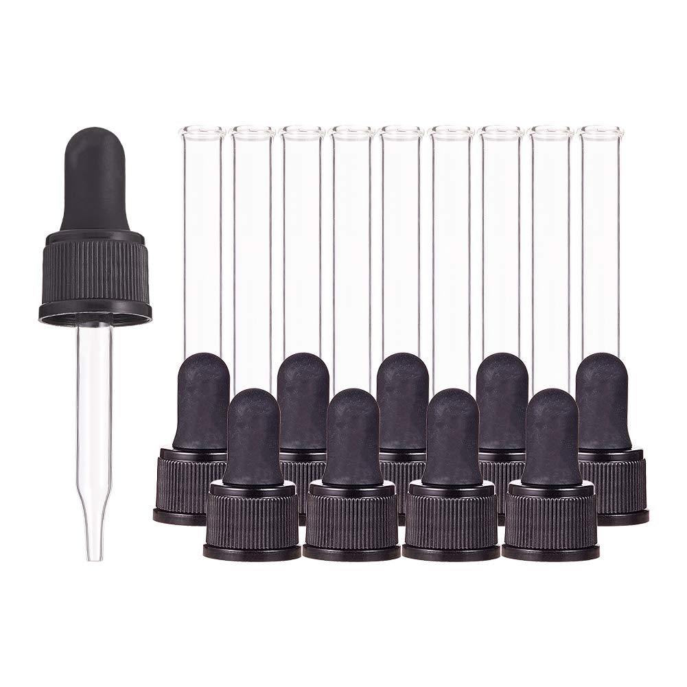 Set of 12, Glass Eye Droppers for Essential Oil 15ml (1/2 Ounce) Pressure Rotating Cover Oil Droppers Pipettes Roller Tops for Essential Oil Bottles