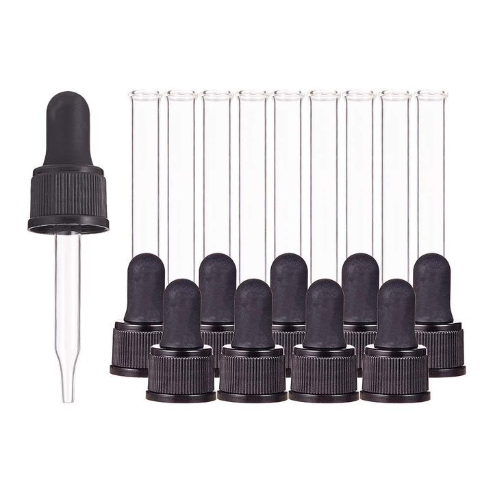 Set of 12, Glass Eye Droppers for Essential Oil 15ml (1/2 Ounce) Pressure Rotating Cover Oil Droppers Pipettes Roller Tops for Essential Oil Bottles