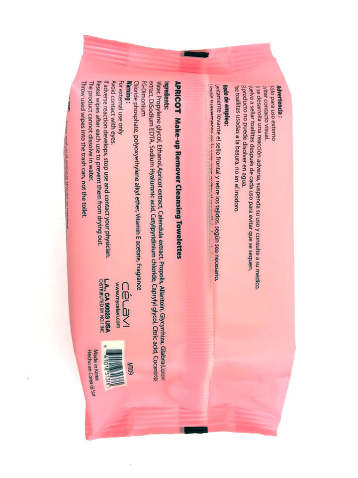 Celavi Makeup Remover Cleansing Wipes Removing Towelettes 2 Packs - 60 Sheets (Apricot)